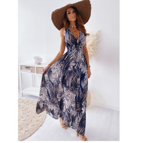 élégante robe de soirée sans manches à col V et décolleté dos nu, coupe sexy et cintrée à taille élastique.