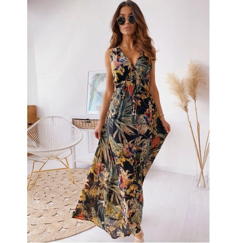 élégante robe de soirée sans manches à col V et décolleté dos nu, coupe sexy et cintrée à taille élastique.