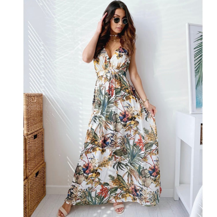 élégante robe de soirée sans manches à col V et décolleté dos nu, coupe sexy et cintrée à taille élastique.