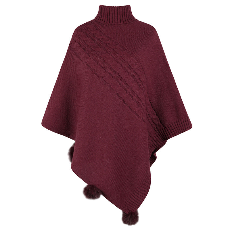 Nouvelle cape-châle à pompons en fourrure de style européen et américain pour femme.