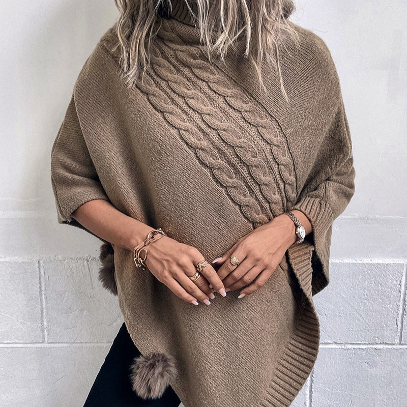 Nouvelle cape-châle à pompons en fourrure de style européen et américain pour femme.